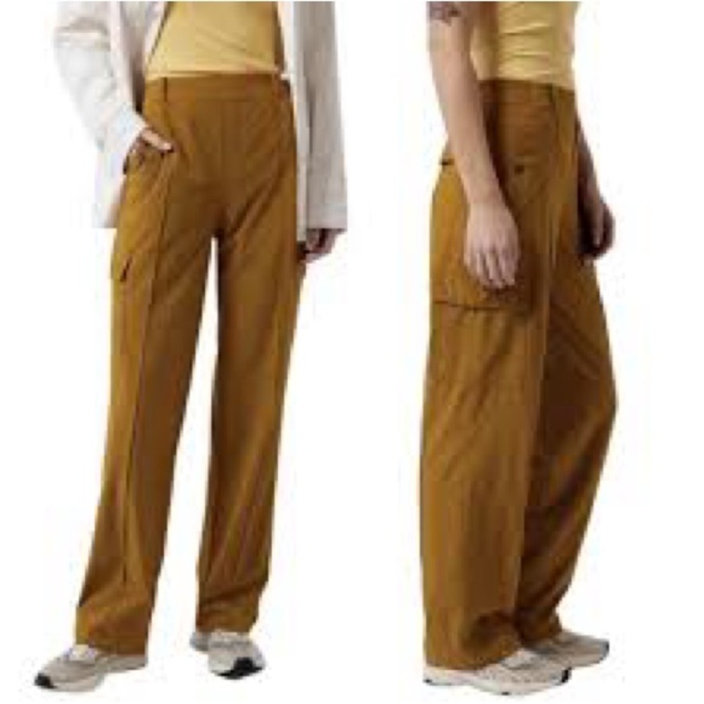 New Athleta Vienna Cargo Travel Relaxed Straight Wide Leg Brass Yellow NWT